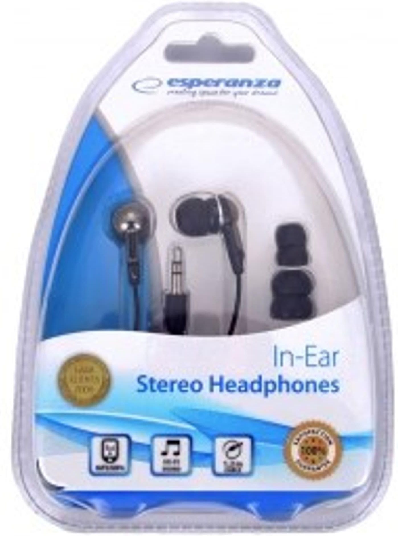 Écouteurs Intra-auriculaires ESPERANZA EH125 - Fiche Jack 3.5mm, Stéréo, Neuf Sous Blister
