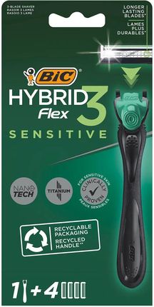 Bic Flex 3 Hybrid Sensitive Maszynka Do Golenia Trzyostrzowa Uchwyt + 4 Wkłady 
