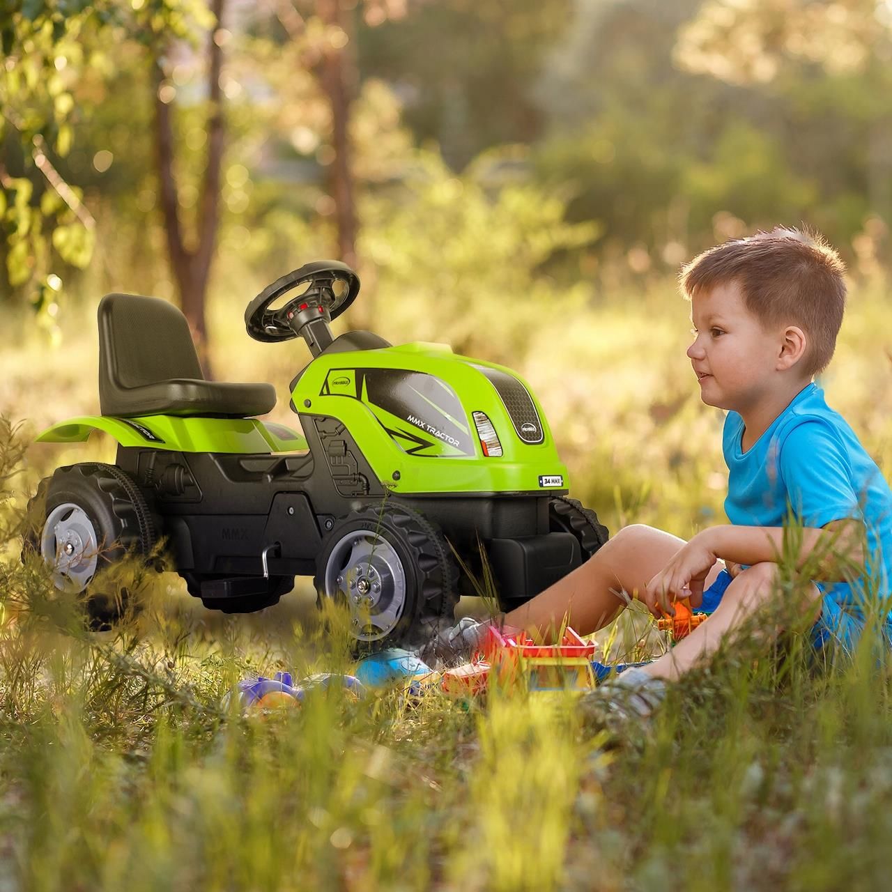 Malplay Duży Traktor Traktorek Na Pedały Jeździk Z Przyczepką 143 Cm 50Kg Obciążenia