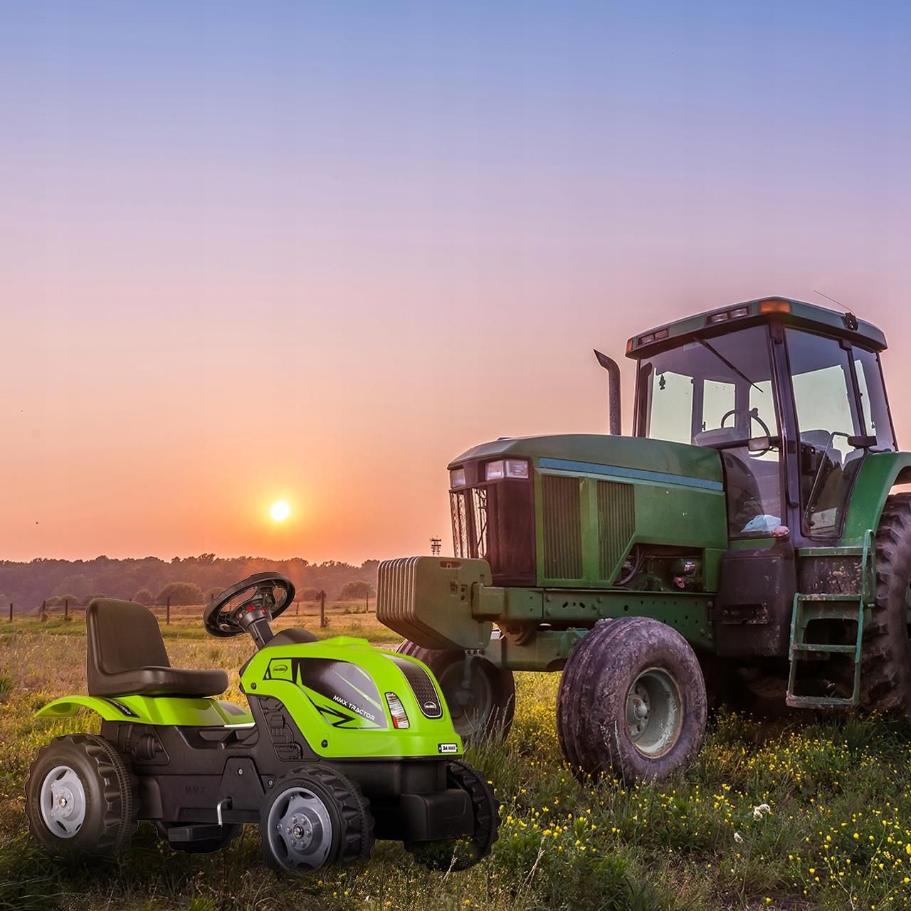 Malplay Duży Traktor Traktorek Na Pedały Jeździk Z Przyczepką 143 Cm 50Kg Obciążenia