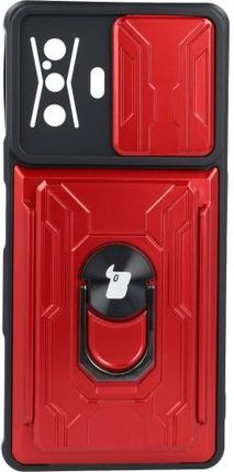 Etui Bizon Case CamShield Card Slot Ring Xiaomi Poco F4 GT, czerwone (40356)