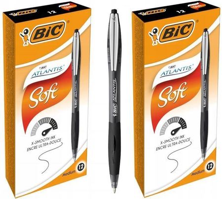 2X12 Bic Atlantis Soft Długopis Automat Czarny 24X