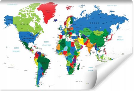 Muralo Fototapeta Kolorowa Mapa Polityczna Świata 270x180