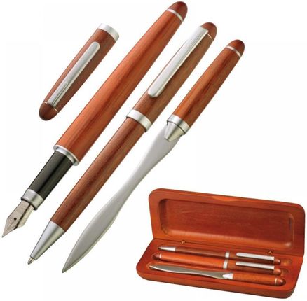 3-Częściowy Drewniany Zestaw Z Długopisem, Wiecznym Piórem I Otwieraczem Do Listów