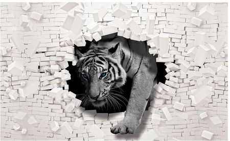 Wallarena Fototapeta Tygrys Optyczna Mur Cegły Fliz 368x254