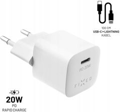 FIXED Mini USB-C PD 20W, MFI + Lightning kabel 1m (FIXC20M-CL-WH) Biała
