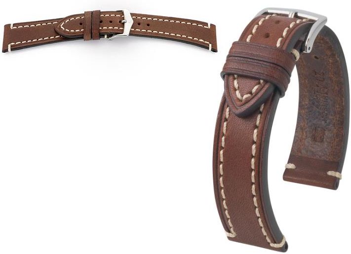 Sattelleder Armband 22mm HIRSCH Liberty XL Uhrenarmband - Sattelleder Braun 22mm Für Herren Quick Release Uhrenband