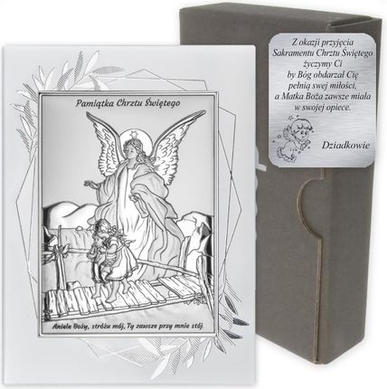 Dono Obrazek srebrny Anioł na kładce Pamiątka Chrztu Świętego DS41FO