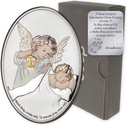 Dono Pamiątka na chrzest Obrazek srebrny Aniołek Twój Anioł Stróż owal DS28C