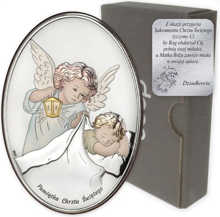 Dono Obrazek na chrzest srebrny Aniołek pamiątka Chrztu Świętego DS27C