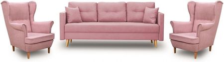 Bonni Zestaw Wypoczynkowy Sofa Z Funkcją Spania + 2 Fotele Uszak Pudrowy Róż (ZESTAWLAHDEN2A21)