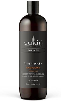 Sukin, FOR MEN Energetyzujący żel do mycia ciała i włosów dla mężczyzn 3 w 1, 500 ml
