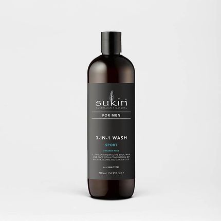 Sukin, FOR MEN Żel do mycia ciała i włosów dla mężczyzn 3 w 1 Sport, 500 ml