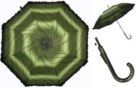 Automatyczna długa parasolka damska z falbanką, zielone listki