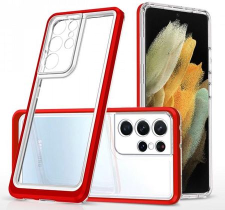 Clear 3in1 etui do Samsung Galaxy S21 Ultra 5G żelowy pokrowiec z ramką czerwony (1654213)