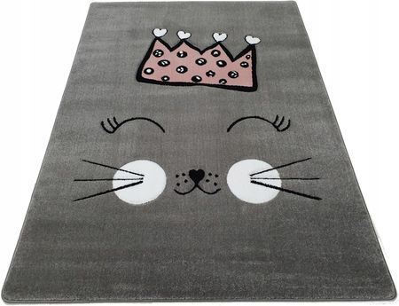 Dywany Łuszczów Dywan Petit 3D 120X170 Cat Kot Kotek Szaro Różowy