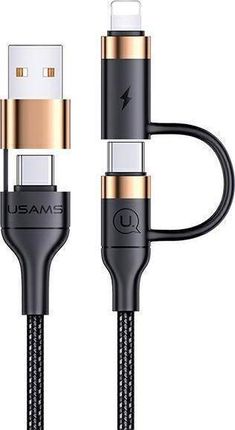 Kabel USB Usams Pleciony U62 2XUSB-C/USB-A /Lightning 1,2M Pd Fast Charge Czarny/Black SJ483USB01 (US-SJ483)