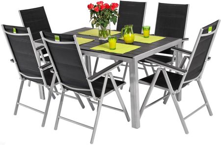 Meble Ogrodowe Składane Aluminiowe Modena Stół I 6 Krzeseł - Czarne