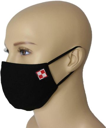Maska Profilowana Dwuwarstwowa na twarz z haftowaną szachownicą - czarna L/XL 