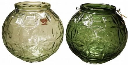 Świecznik szklany dekoracyjny kula zielony 21 cm