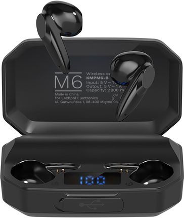 Bezprzewodowe słuchawki douszne 2w1 power bank 2200mAh Kruger&Matz M6 - kolor czarny