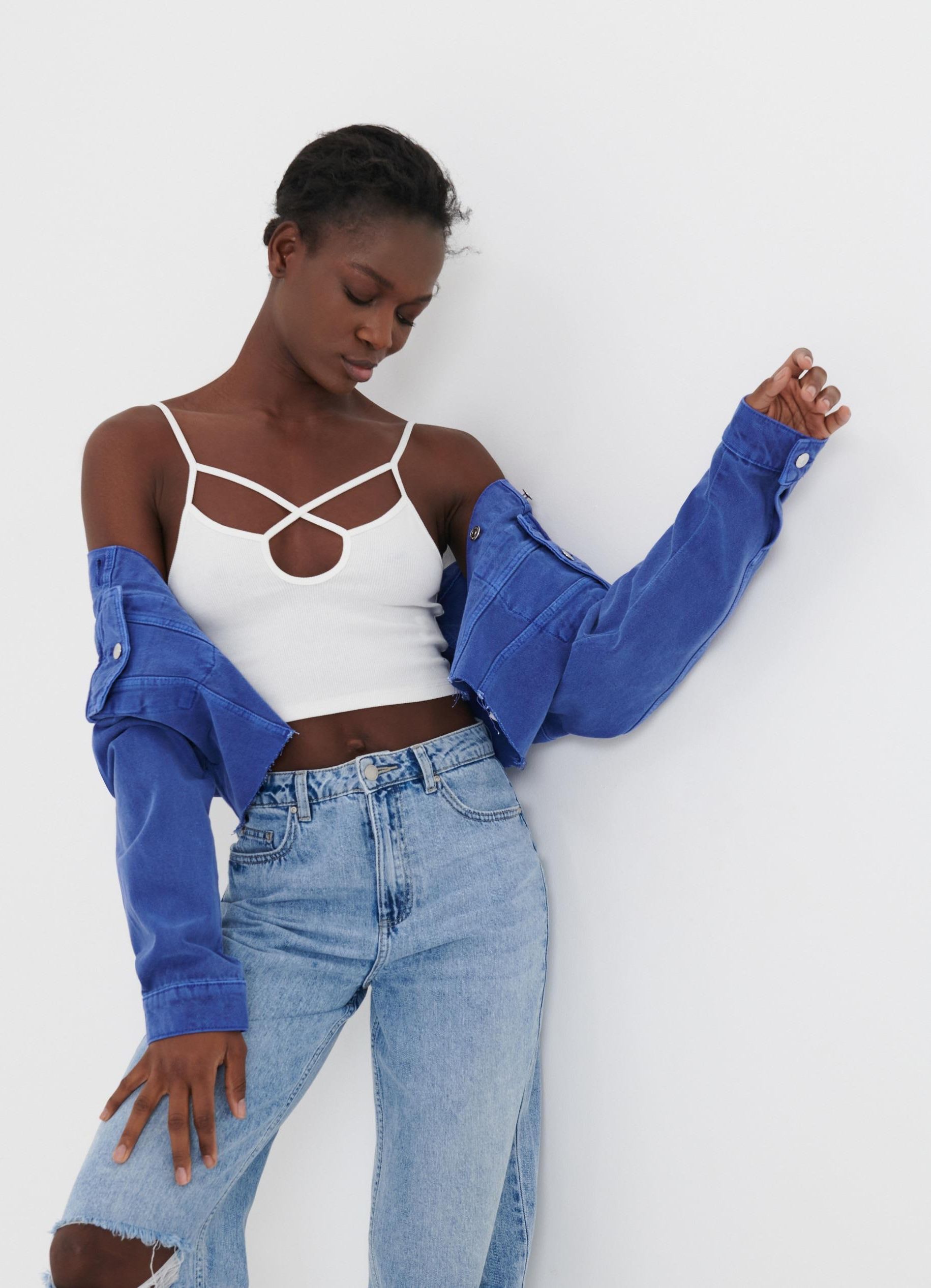 Sinsay - Crop top na ramiączkach - Kremowy - zdjęcie 1 Sinsay - Crop top na ramiączkach - Kremowy
