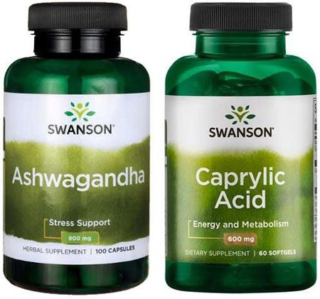 Swanson Ashwagandha 100kaps + Caprylic Acid Kwas Kaprylowy 60kaps.