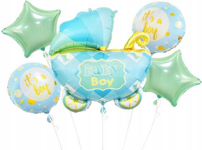 Balony Foliowe 5szt. Na Baby Shower Wózek Niebiesk - Ceny i opinie ...