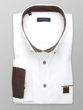 Zdjęcie Biała klasyczna koszula z brązowymi kontrastami - Reda