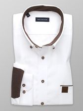 Zdjęcie Biała klasyczna koszula z brązowymi kontrastami - Reda