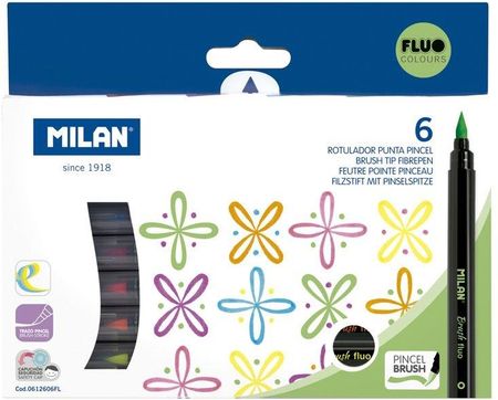 Fibrepens Flamastry Milan Brush Fluo Pędzelkowe 6 Kolorów W Kartonowym Opakowaniu