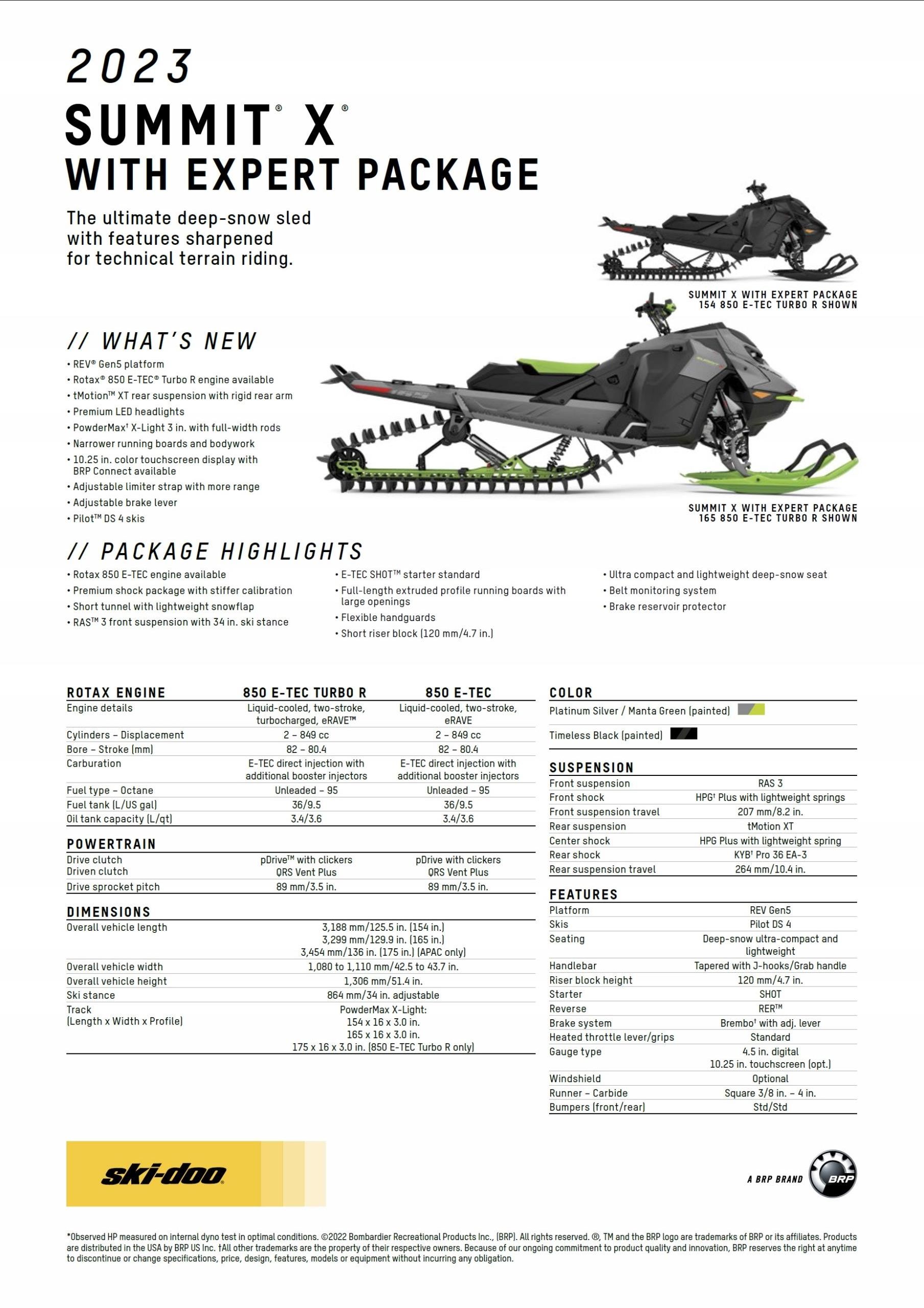 SKI DOO Summit X Expert 154 850 SHOT Model 2023