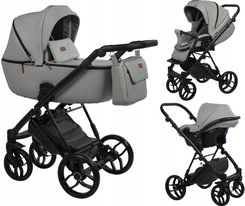 Wózek dziecięcy Mommo 3w1 wielofunkcyjny Silver Eko-skóra | Zaprojektowany z myślą o bezpieczeństwie i łatwości użytkowania z funkcją kołysania