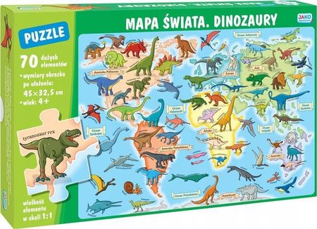 Jako Puzzle Mapa Świata Dinozaury 70El.