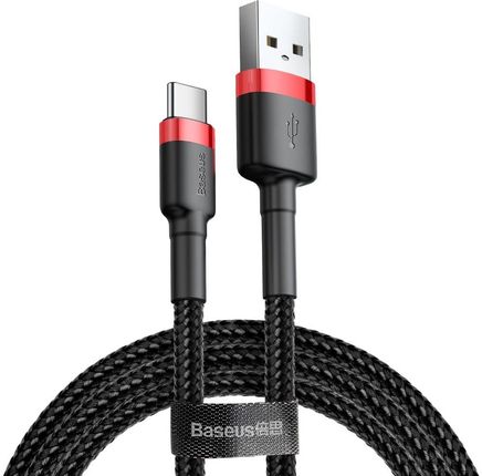 Baseus Cafule Cable wytrzymały nylonowy kabel przewód USB / USB-C QC3.0 2A 2M czarno-czerwony (CATKLF-C91) (6953156278240)
