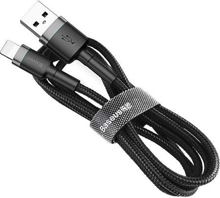 Baseus Cafule Cable wytrzymały nylonowy kabel przewód USB / Lightning QC3.0 2.4A 0,5M czarno-szary (CALKLF-AG1) (6953156274938)