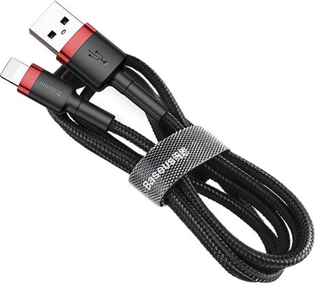 Baseus Cafule Cable wytrzymały nylonowy kabel przewód USB / Lightning QC3.0 2.4A 1M czarno-czerwony (CALKLF-B19) (6953156274983)