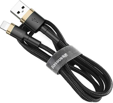 Baseus Cafule Cable wytrzymały nylonowy kabel przewód USB / Lightning QC3.0 1.5A 2M czarno-złoty (CALKLF-CV1) (6953156275034)