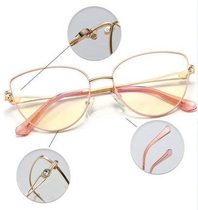 Stylion Różowe okulary do komputera Damskie zerówki kocie oczy 2556B