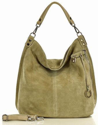 Torebka skórzana ponadczasowy design worek na ramię XL hobo leather bag - MARCO MAZZINI nubuk beżowa