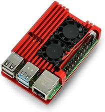 Justpi do Raspberry Pi 4B z dwoma wentylatorami czerwona (ODS15690)