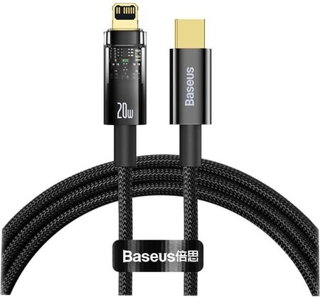 BASEUS  EXPLORER AUTO POWER-OFF FAST CHARGING DATA CABLE TYPE-C TO IP 20W 100CM BLACK  (6932172605667)
