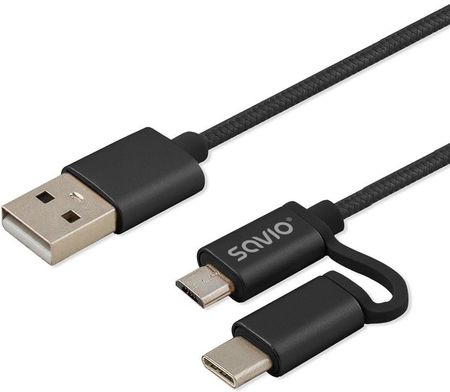 Savio Kabel 2w1 USB - micro USB/typ C 2.1A 1m Czarny (CL-128)