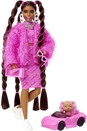 Barbie Extra Różowy strój Logo Barbie/Brązowe kucyki HHN06