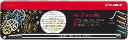 Flamastry Pen 68 Metallic Etui Metal 6 Kolorów Stabilo