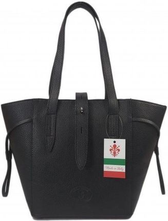 Pakowna włoska torebka skórzana na ramię mieści A4 ,Vera Pelle , Czarna BKL25N