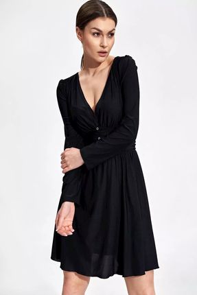 Rozkloszowana sukienka mini gorsetowym pasem (Czarny, S)