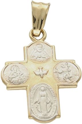 Diament Złota zawieszka krzyżyk 585 z wizerunkami Świętych (DIAZAW6260585)