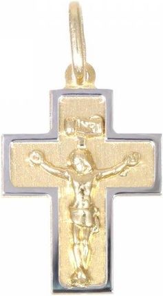 Caspol.Eu Złoty Krzyżyk Z Jezusem Dwukolorowy Złoto Żółte I Białe Kr.00029 Pr.585