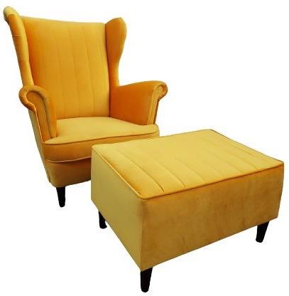 Fotel uszak z podnóżkiem Magic Velvet oranż przeszycia pionowe